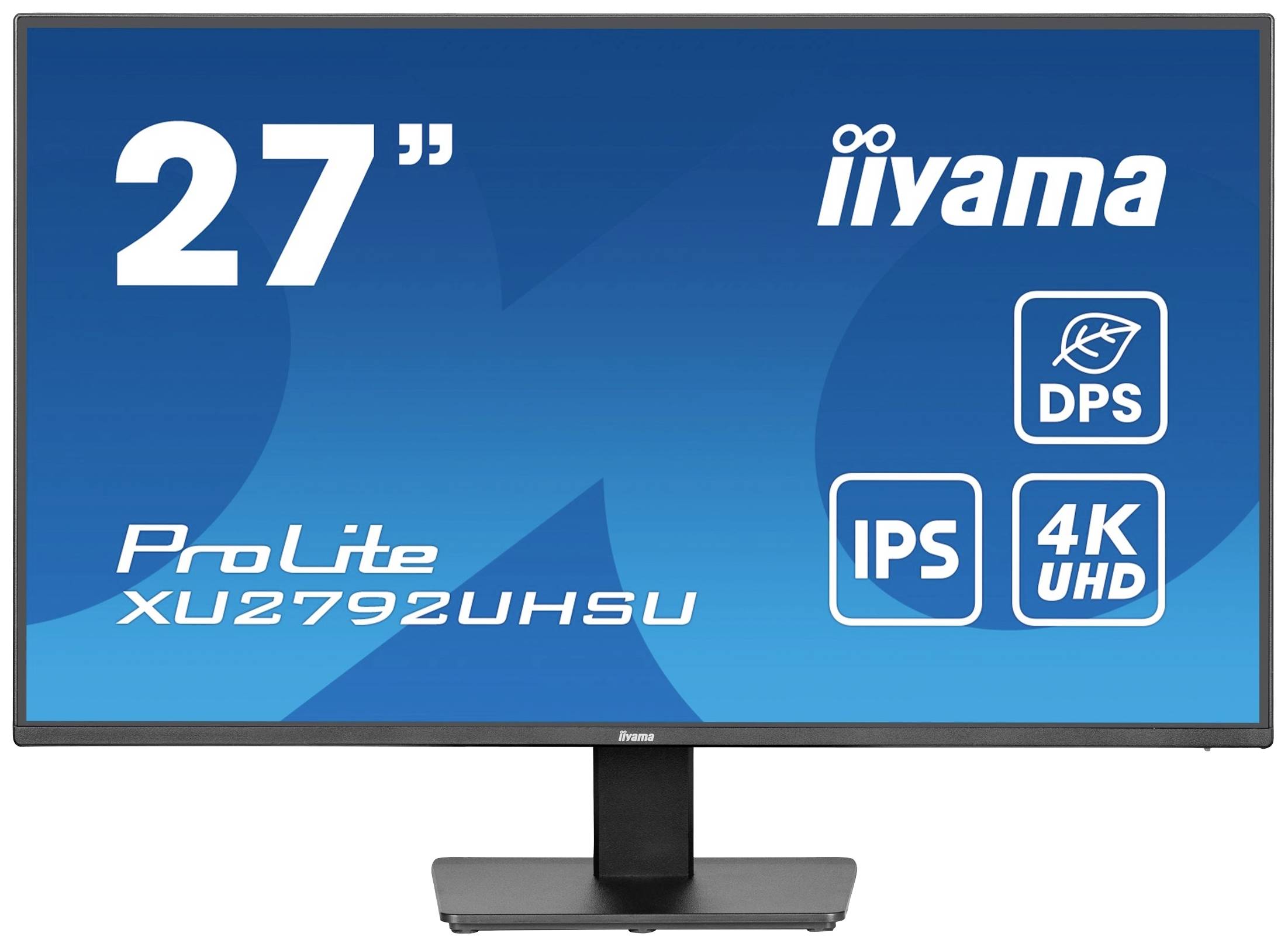 Monitor da 27 pollici, marca Iiyama, modello ProLite XU2792UHSU, con tecnologia IPS, risoluzione 4K UHD e modalità DPS a risparmio energetico.
