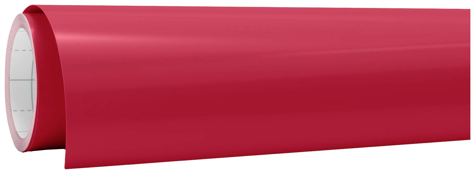 Un rotolo di carta lucida rossa, parzialmente srotolato, si staglia su uno sfondo bianco.