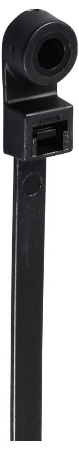 Un fascetta nero con un occhiello sulla parte superiore, utilizzato per fissare o guidare cavi.