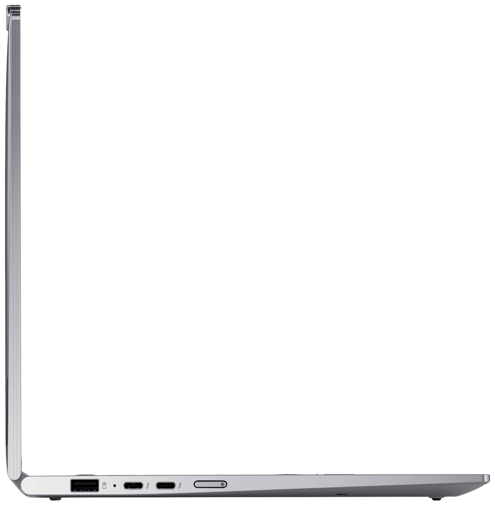 Laptop visto di lato, mostra le porte: USB, HDMI e Audio. Design sottile.