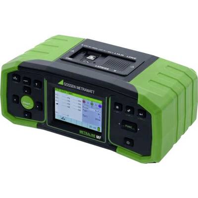 Dispositivo di misurazione portatile verde con display LCD, pulsanti e il logo 'Gossen Metrawatt'. Mostra valori elettrici misurati.