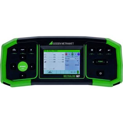 Dispositivo di misurazione multifunzionale con display, mostra valori di corrente e tensione. Marca: Gossen Metrawatt, Tipo: MetraLine MF.