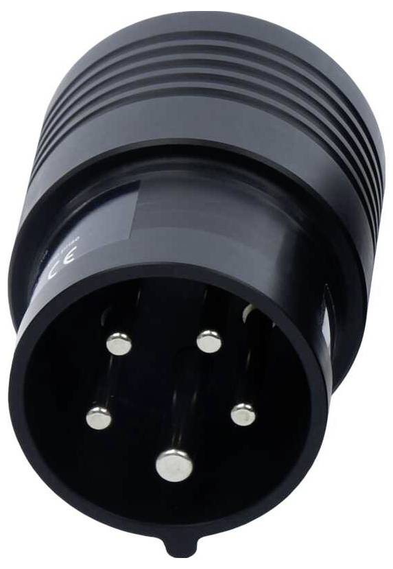 Adattatore a spina nero, cilindrico, con sei pin metallici, idoneo per applicazioni elettroniche industriali.