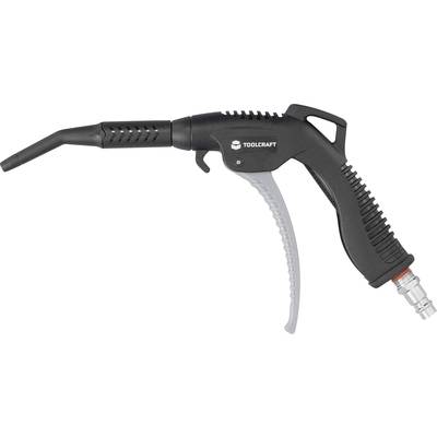 Una pistola ad aria compressa nera con impugnatura ergonomica e grilletto. Sulla pistola è riportato il marchio 'Toolcraft'.