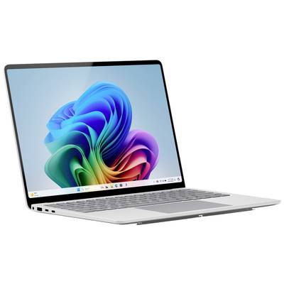 Un laptop con sistema operativo Windows mostra uno sfondo colorato sullo schermo. Il laptop ha un design sottile.