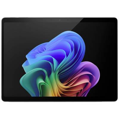 Un tablet con uno sfondo vivace e colorato che mostra forme ondulate in tonalità di blu, verde, giallo e rosso.