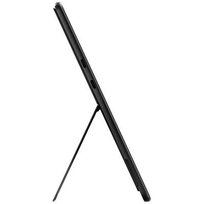 Vista laterale di un tablet su un supporto pieghevole. Due porte USB visibili sul lato.