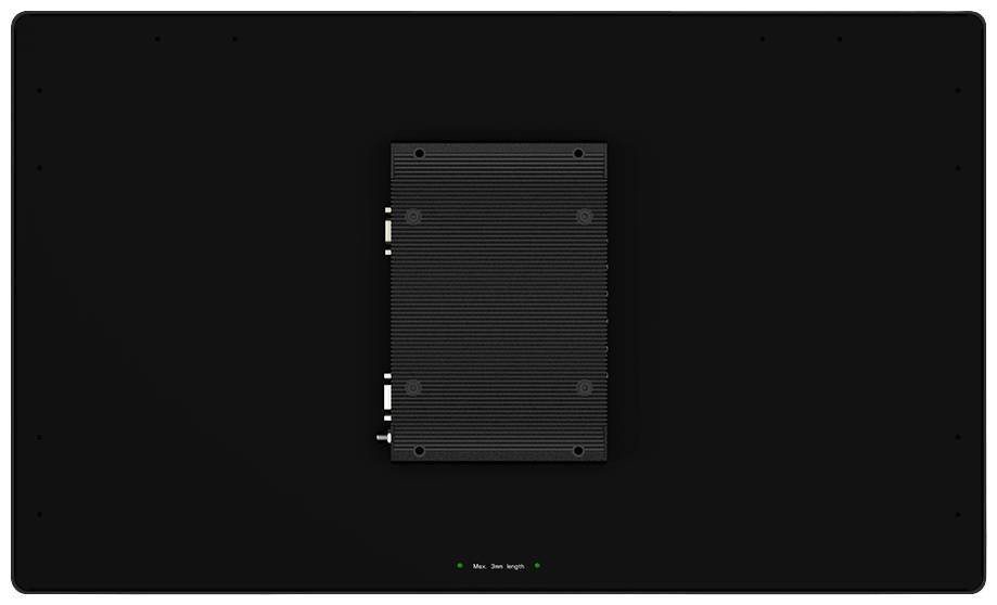 Una superficie nera rettangolare con un modulo rettangolare più piccolo al centro, probabilmente contenente componenti elettroniche.