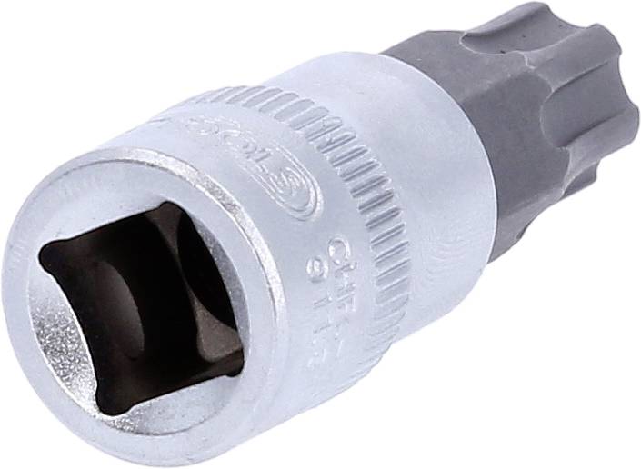 Inserto Steckbit con manicotto metallico rotondo scanalato e testa esagonale, idoneo per lavori di avvitamento.