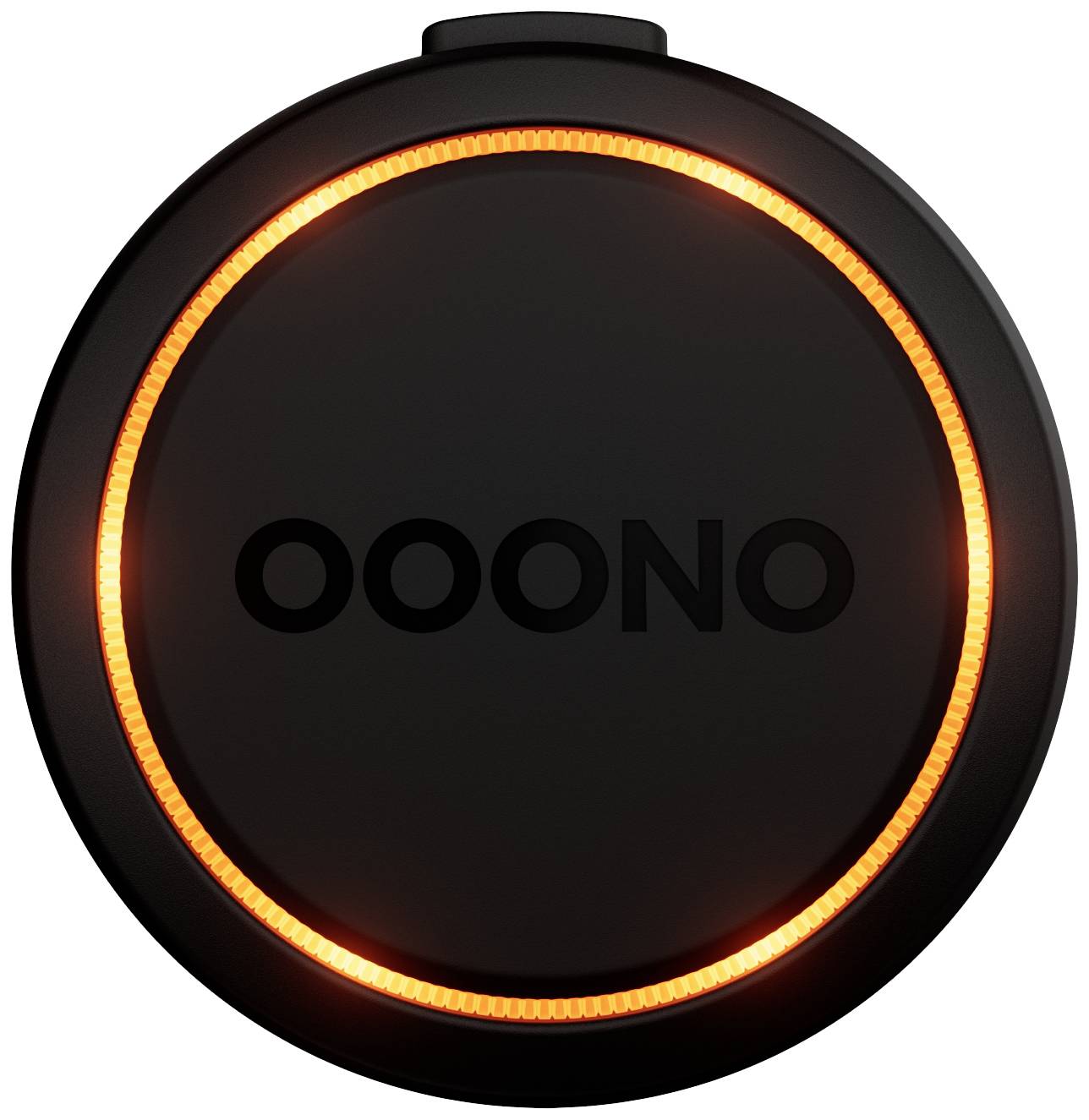 Dispositivo nero, rotondo, con un anello luminoso arancione e la scritta "Ooono" al centro.