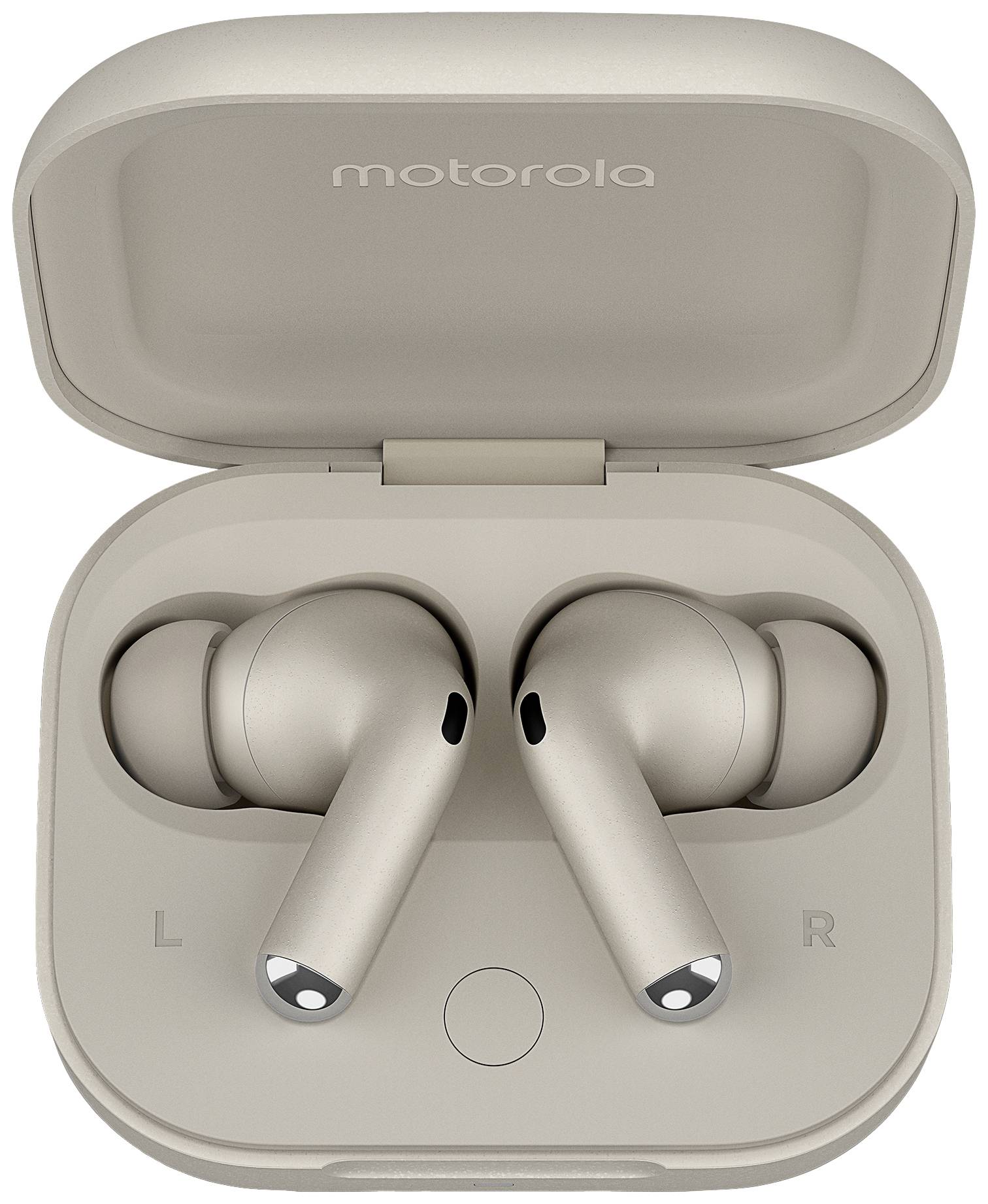 Auricolari true wireless con custodia di ricarica, beige.