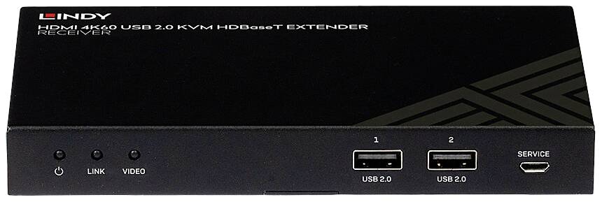 'Ricevitore Extender HDBaseT KVM USB 2.0 HDMI 4K60 Nero' con due porte USB e uno slot di servizio sul lato frontale.