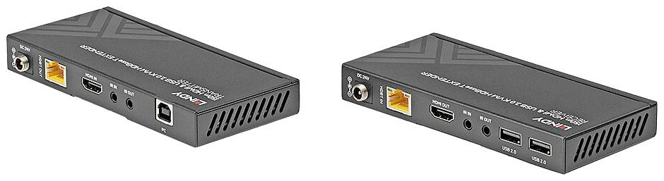 Due dispositivi elettronici neri con molteplici porte, tra cui HDMI, USB ed Ethernet, su sfondo bianco.