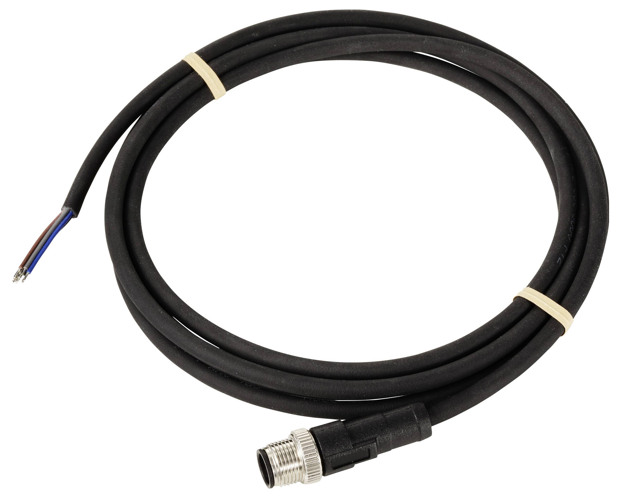 Un cavo nero lungo 3 metri con un'estremità aperta e un connettore metallico all'altra estremità, fissato con due fascette elastiche.