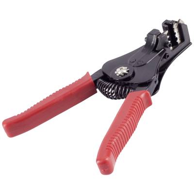 Pinza spelafili con impugnature rosse, aperta per la lavorazione del filo.