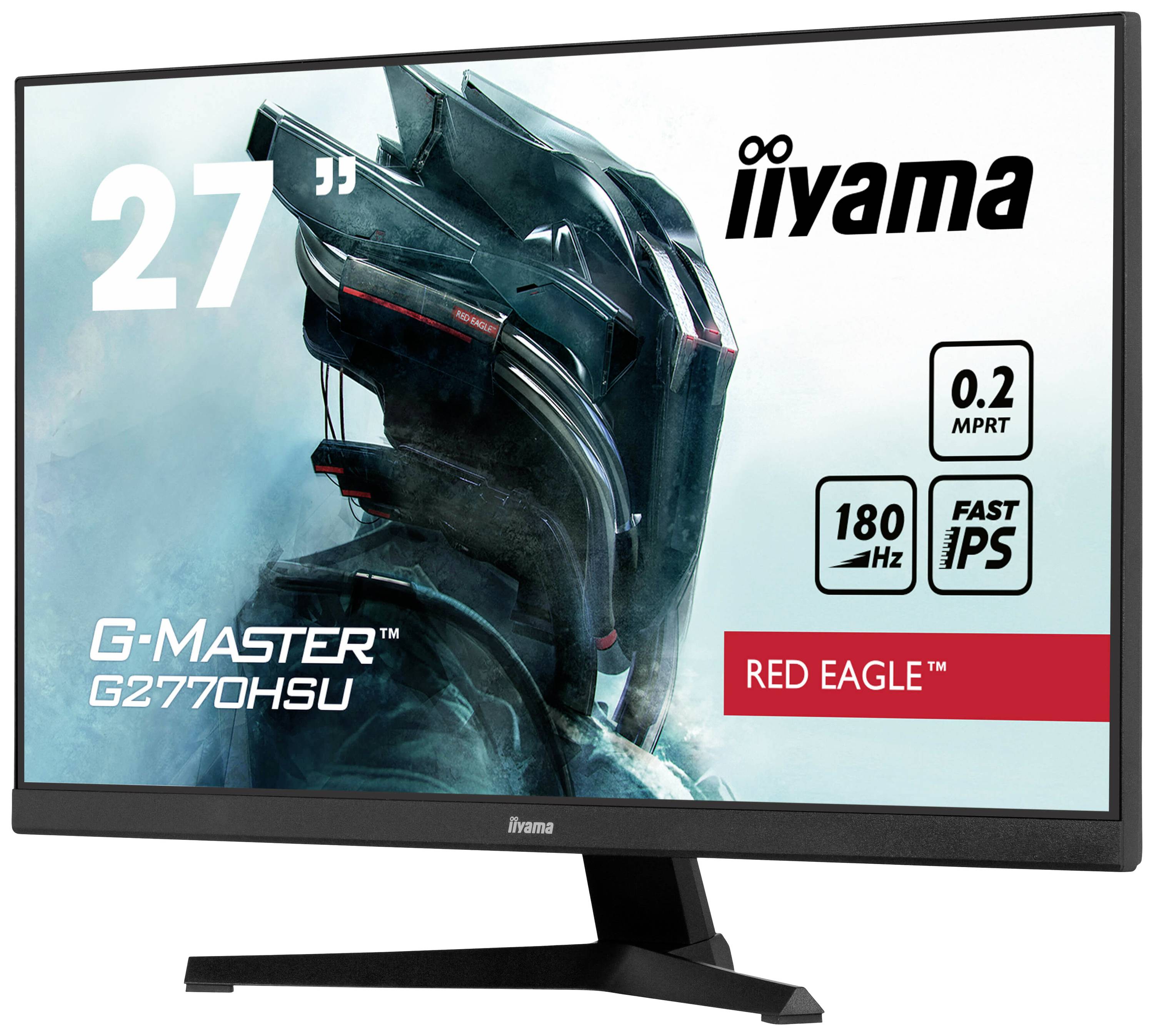 Monitor iiyama G-Master G2770HSU Red Eagle, 27 pollici, tempo di risposta di 0,2 ms, 180 Hz, pannello IPS veloce. Schermo con motivo futuristico.