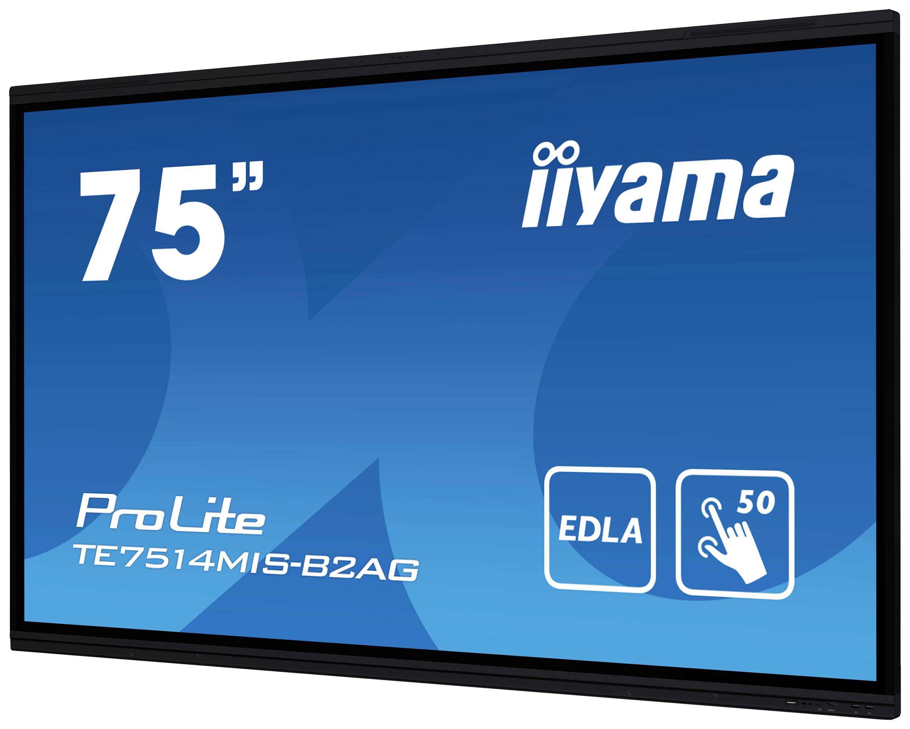 Display interattivo 'iiyama ProLite TE7514MIS-B2AG', 75 pollici; adatto per presentazioni e utilizzo touch fino a 50 punti.