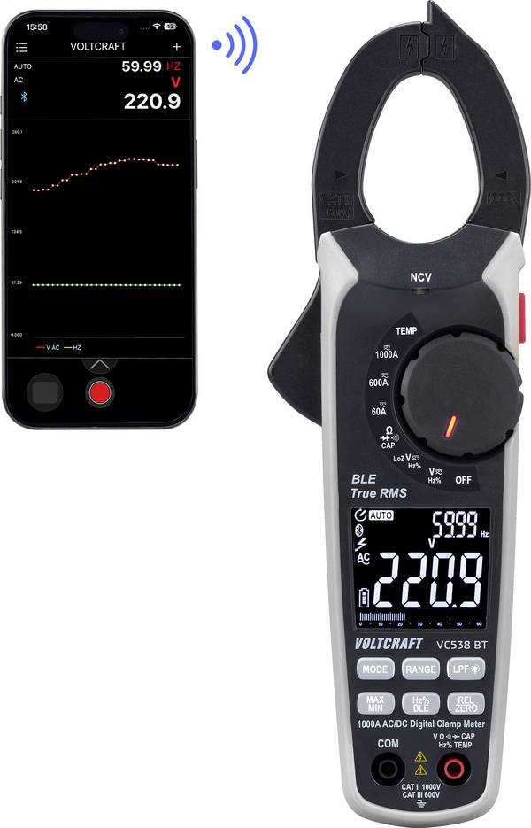 VOLTCRAFT VC538 Pinza amperometrica  digitale  CAT III 600 V, CAT II 1000 V Display (Counts): 6000
