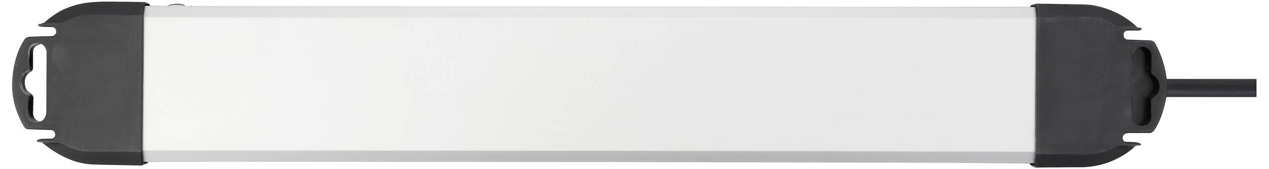 Una luce LED rettangolare con cornice nera e un cavo sul lato destro.