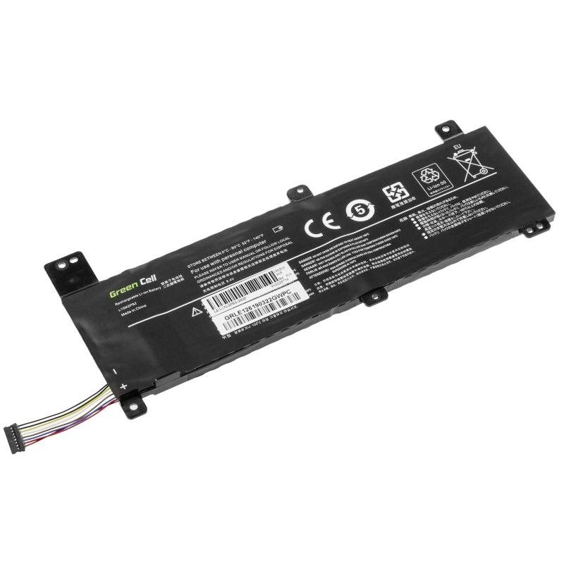 Un pacco batteria rettangolare per laptop con cavi e contrassegni di sicurezza.