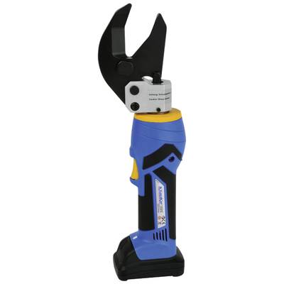 Utensile da taglio elettrico con impugnatura blu, adatto al taglio di cavi metallici.