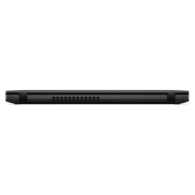 Un laptop nero chiuso, visto da dietro. Sono visibili le fessure di ventilazione al centro.