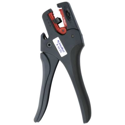 Pinza spelacavi. Impugnatura nera, area di regolazione rossa. Nome del marchio visibile. Utilizzabile per lavori di precisione sui cavi.