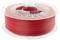 Bobina di filamento rosso per stampante 3D, montata su supporto di plastica trasparente, presentata di lato.