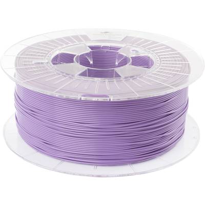 Una bobina di filamento per stampante 3D viola su un rullo trasparente in plastica.