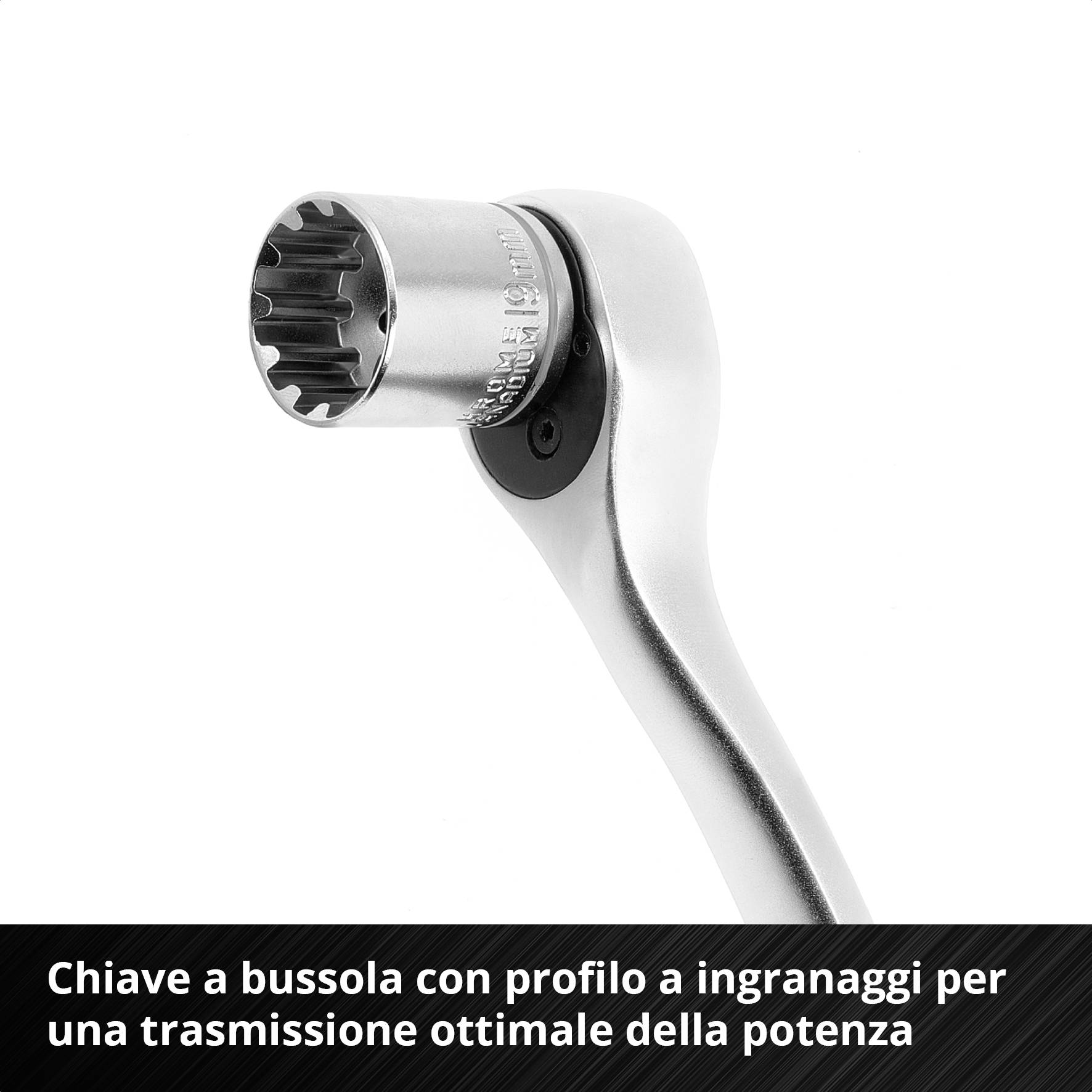 Una chiave a bussola con profilo Gear speciale che consente una trasmissione di forza ottimale. In primo piano su sfondo bianco.