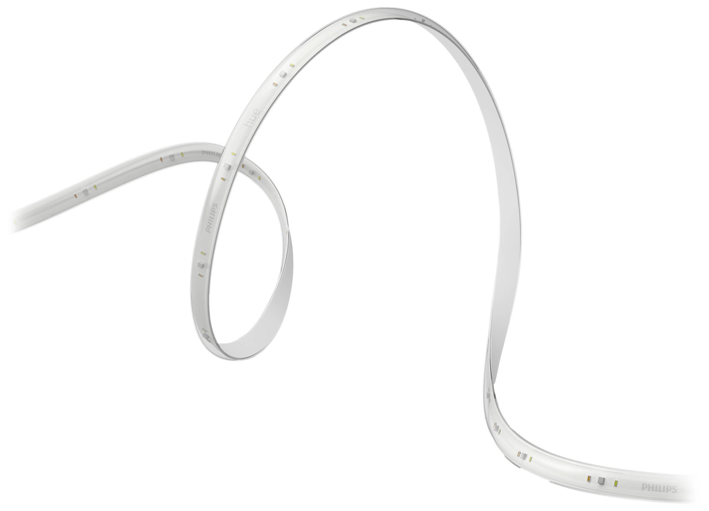 Una striscia luminosa LED flessibile bianca con piccoli punti luminosi distribuiti uniformemente.