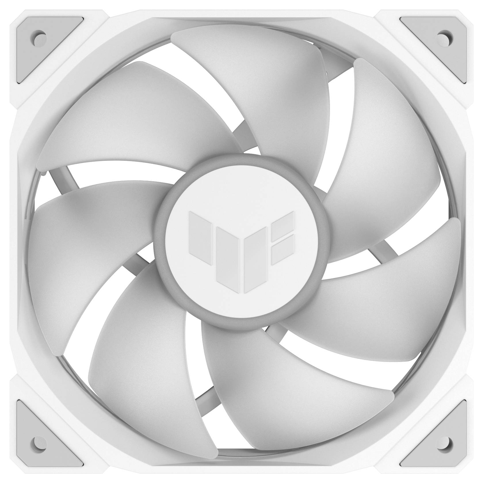 Ventole bianche per computer con sette pale, montate in un telaio quadrato. Adatte per il raffreddamento nei PC.