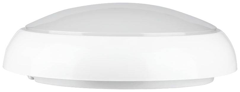 Plafoniera bianca dal design arrotondato, che emana una luce diffusa. Ideale per ambienti domestici moderni o uffici.