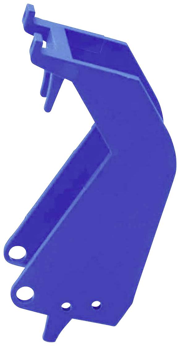 Parte in plastica blu, rettangolare, con forma curva e due fori sul bordo inferiore.