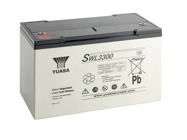 Batteria Yuasa 'SWL3300', una batteria al piombo-acido esente da manutenzione per diverse applicazioni.