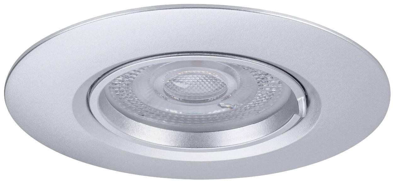 Plafoniera rotonda in argento con lampada LED, adatta per il montaggio a soffitto. Design moderno, frequentemente utilizzata in ambienti interni.