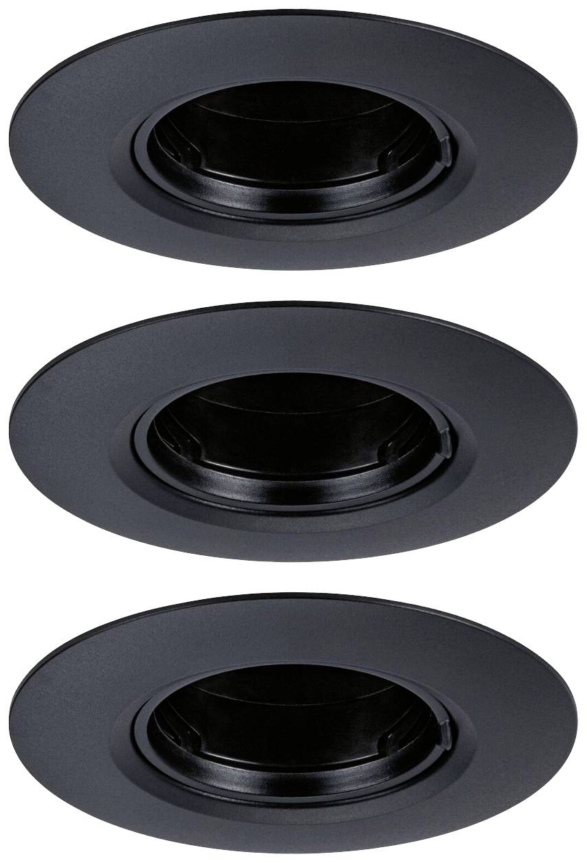 Tre faretti da incasso a soffitto neri, rotondi, disposti verticalmente. Hanno uno stile minimale e sono adatti per l'illuminazione d'interni.