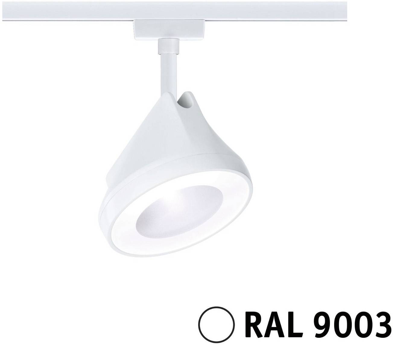 Un lampadario a soffitto bianco con codice colore RAL 9003.