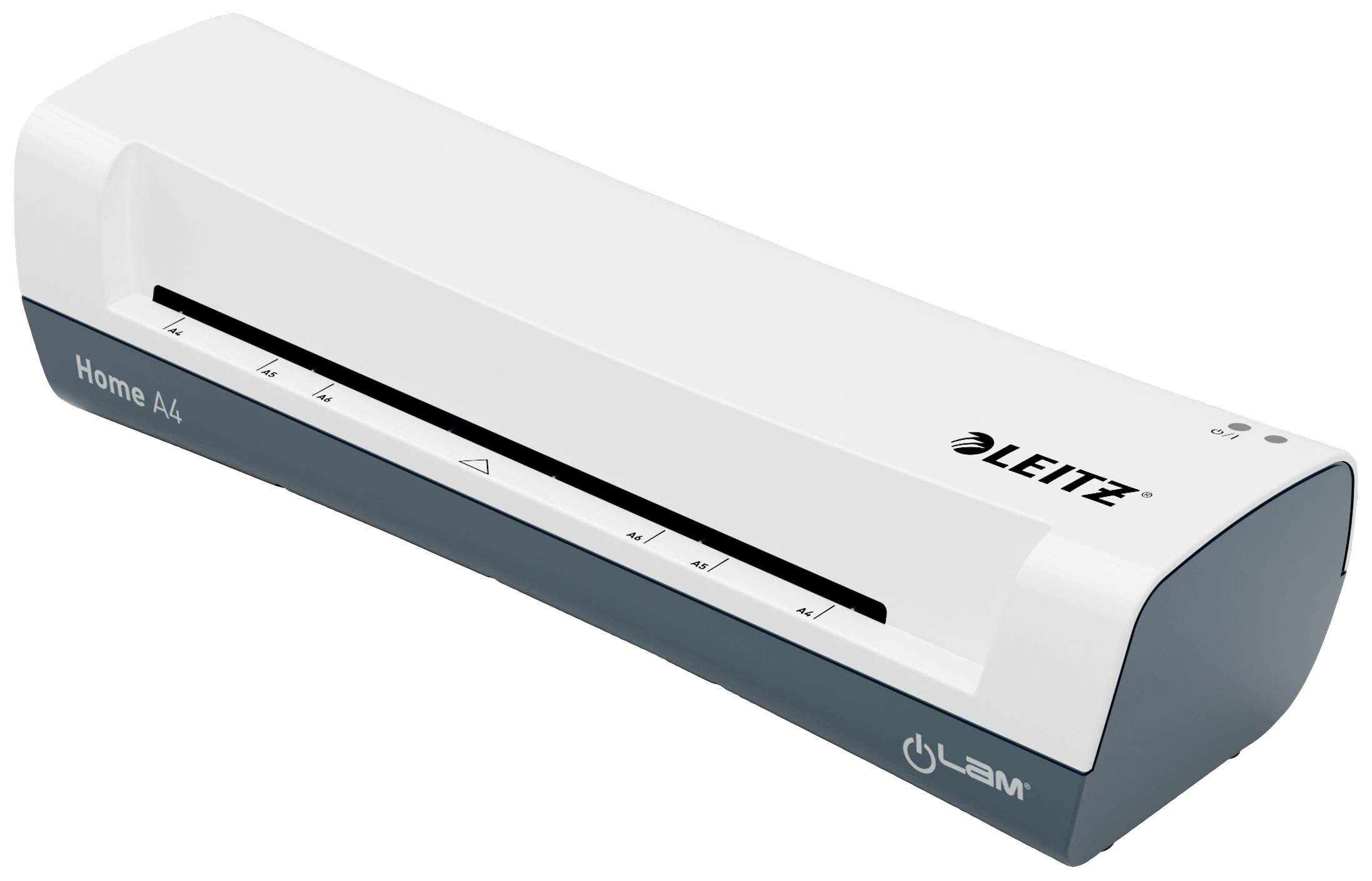 Laminator compatto bianco-verde 'Leitz Home A4' per uso domestico, adatto per documenti in formato DIN A4.
