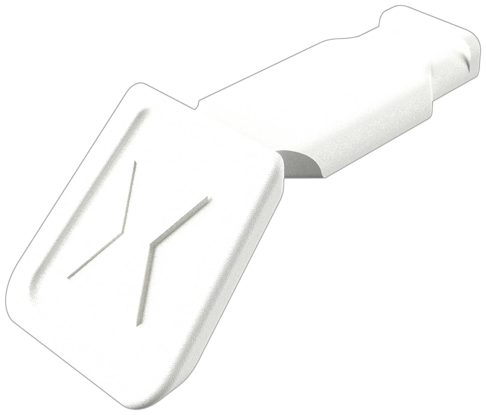 Utensile di plastica bianca composto da due parti; la superficie superiore è quadrata con un rilievo a forma di 'X'.