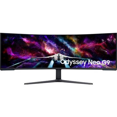 Un ampio monitor curvo con un motivo di astronave sullo schermo. In basso a destra nell'immagine c'è scritto 'Odyssey Neo G9'.