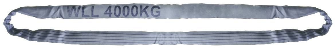 Un cinghia di sollevamento grigia con la scritta 'WLL 4000KG', idonea al sollevamento di carichi fino a 4000 chilogrammi.