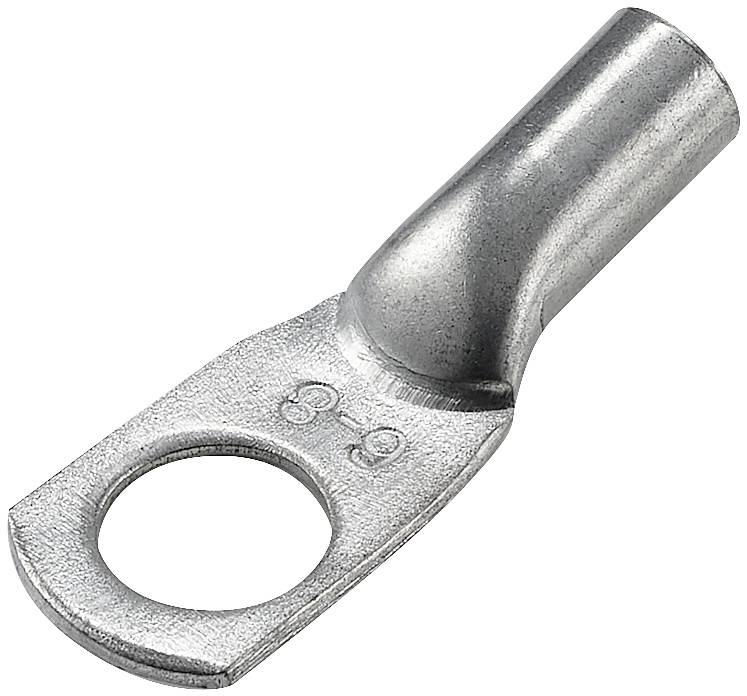 Capocorda metallico con foro tondo e estremità sagomata per il fissaggio di cavi su connessioni.