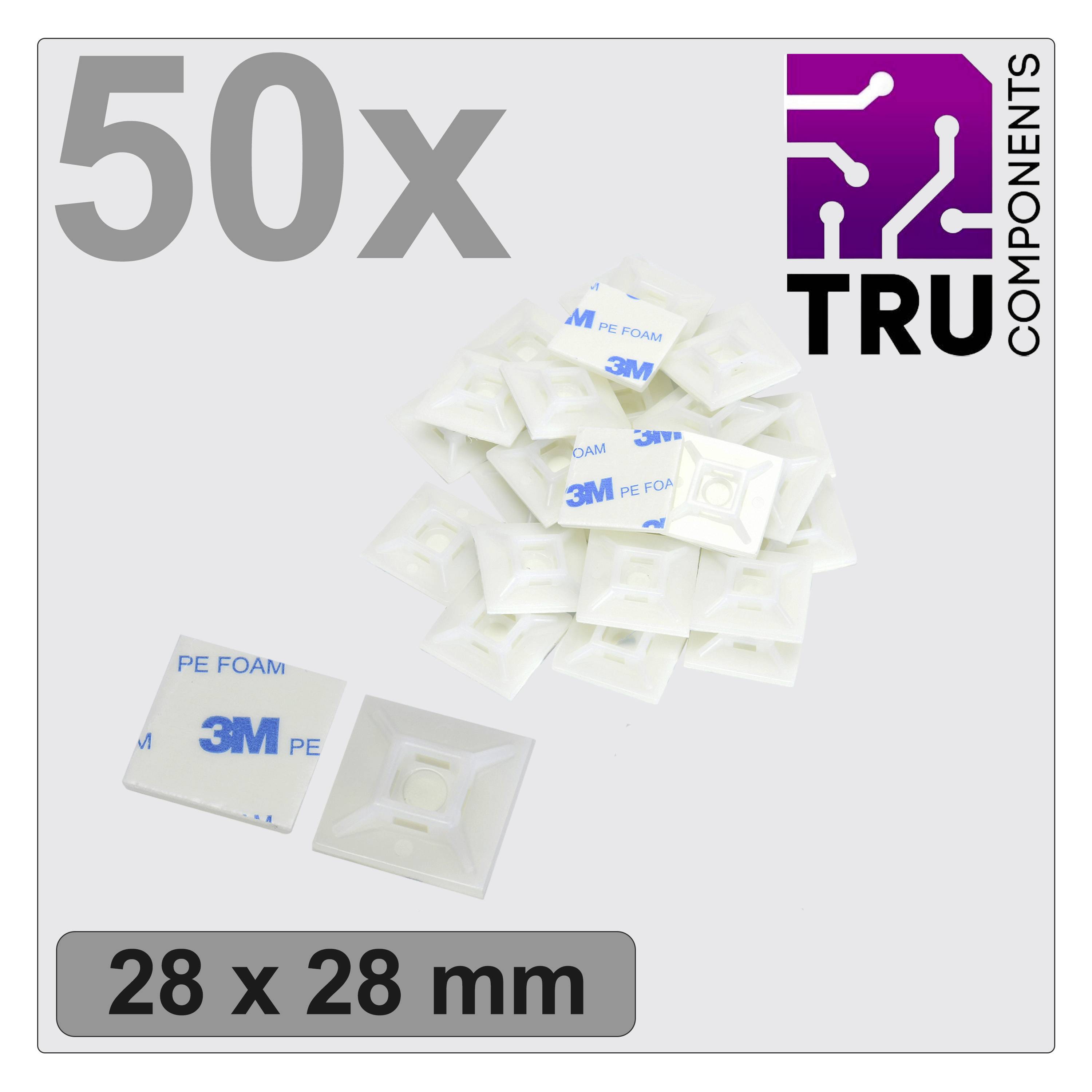 50 morsetti per cavi bianchi, 28 x 28 mm, con schiuma PE 3M, logo TRU Components in alto a destra.