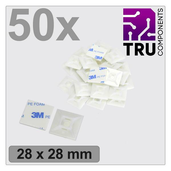 TRU COMPONENTS T24CA069 Basetta di fissaggio autoadesivo, avvitabile TC-12888548 aperture su 4 lati Bianco 50 pz.