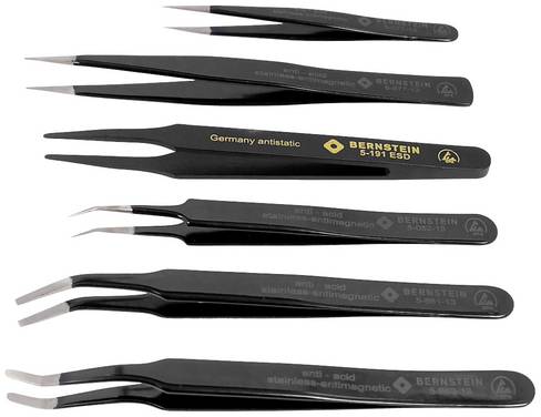 BERNSTEIN Tools for Electronics 5-060-AES ESD, Universale Kit pinzette 6 parti