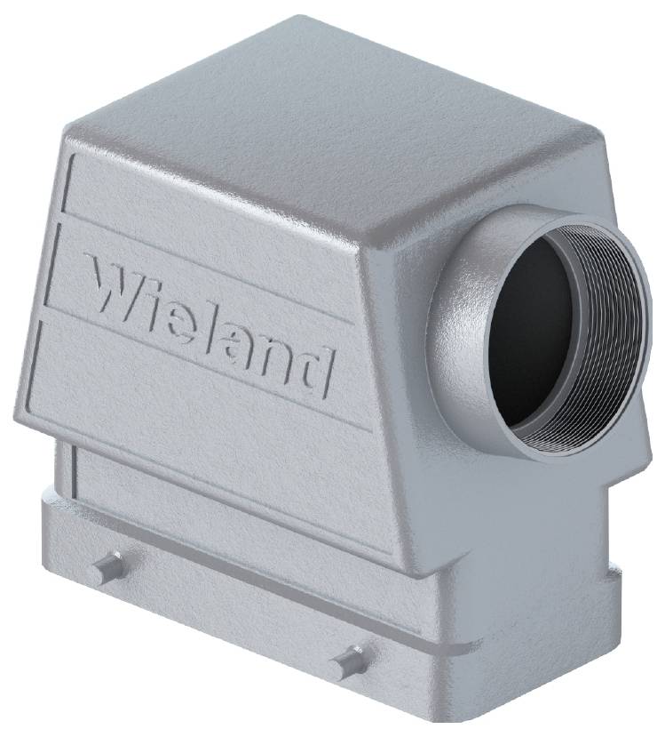 Coperchio metallico con un grande tubo di connessione rotondo sul lato. Sul lato anteriore è riportato il nome 'Wieland'.