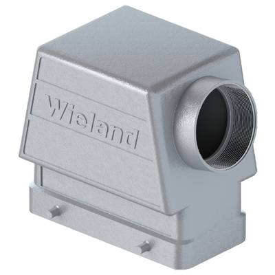 Coperchio metallico con un grande tubo di connessione rotondo sul lato. Sul lato anteriore è riportato il nome 'Wieland'.