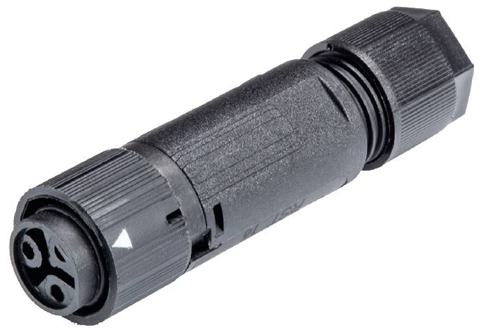 Un connettore elettrico nero con due pin, comunemente utilizzato in applicazioni solari, progettato per essere isolato e robusto.