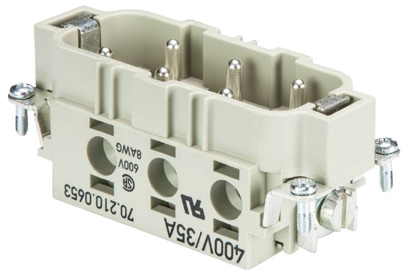 'Connettori industriali, beige, 400V/63A, 600V, 2 poli. Con fissaggio a vite.'